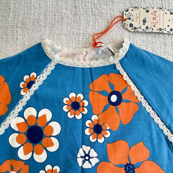 NEW Alba of Denmark Girl's Blue Floral Lace-trim Tee 4 - Picture 2 of 4